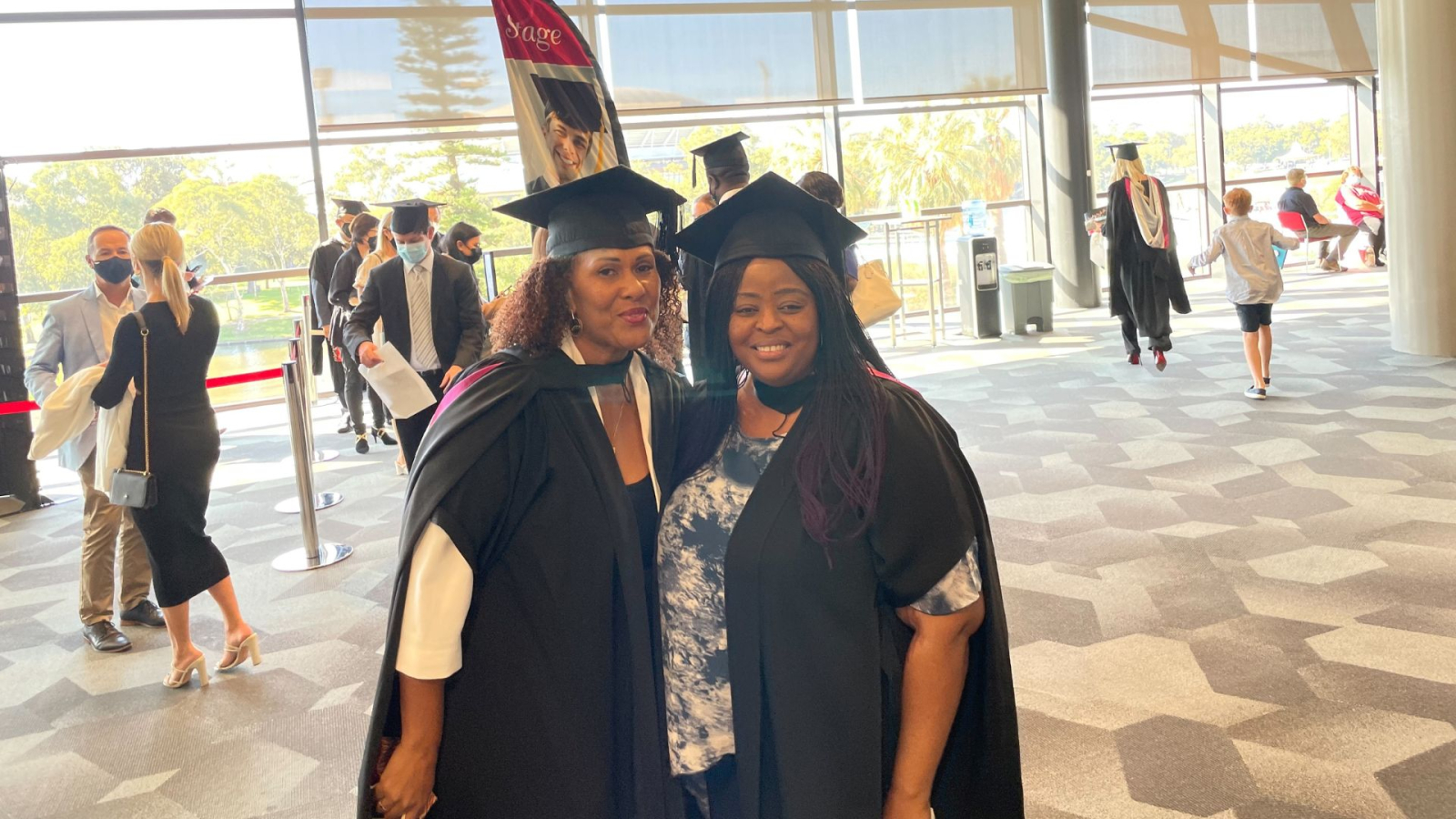 AIB Alumni Florence Henaway (left) and Joy Onyeledo (right) at Graduation Day, April 2022